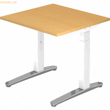 mcbuero.de Schreibtisch C-Fuß 80x80cm Buche/Weiß-Alu poliert