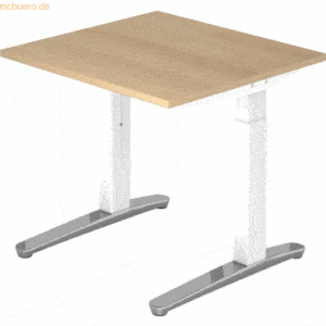 mcbuero.de Schreibtisch C-Fuß 80x80cm Eiche/Weiß-Alu poliert