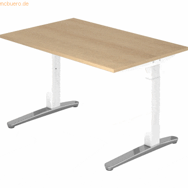 mcbuero.de Schreibtisch C-Fuß 120x80cm Eiche/Weiß-Alu poliert