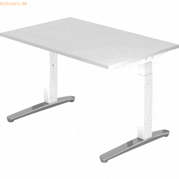 mcbuero.de Schreibtisch C-Fuß 120x80cm Weiß/Weiß-Alu poliert