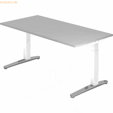 mcbuero.de Schreibtisch C-Fuß 160x80cm Grau/Weiß-Alu poliert