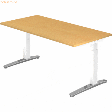 mcbuero.de Schreibtisch C-Fuß 160x80cm Buche/Weiß-Alu poliert