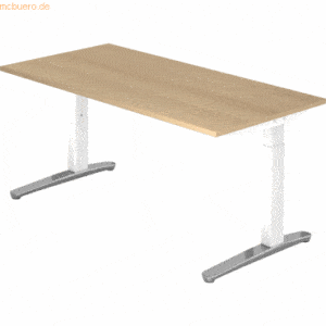 mcbuero.de Schreibtisch C-Fuß 160x80cm Eiche/Weiß-Alu poliert