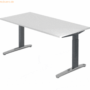 mcbuero.de Schreibtisch C-Fuß 160x80cm Weiß/Graphit-Alu poliert