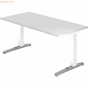 mcbuero.de Schreibtisch C-Fuß 160x80cm Weiß/Weiß-Alu poliert