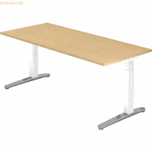 mcbuero.de Schreibtisch C-Fuß 180x80cm Ahorn/Weiß-Alu poliert