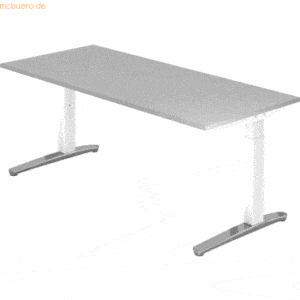 mcbuero.de Schreibtisch C-Fuß 180x80cm Grau/Weiß-Alu poliert