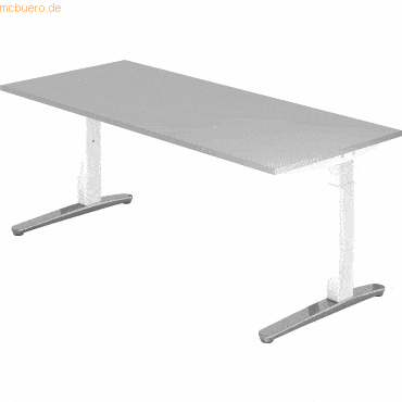 mcbuero.de Schreibtisch C-Fuß 180x80cm Grau/Weiß-Alu poliert