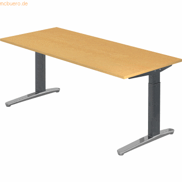 mcbuero.de Schreibtisch C-Fuß 180x80cm Buche/Graphit-Alu poliert