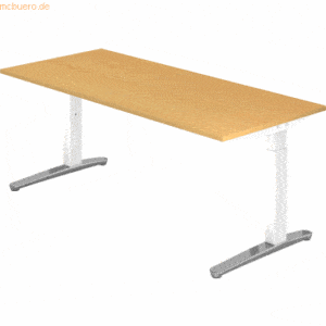 mcbuero.de Schreibtisch C-Fuß 180x80cm Buche/Weiß-Alu poliert