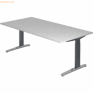 mcbuero.de Schreibtisch C-Fuß 200x100cm Grau/Graphit-Alu poliert