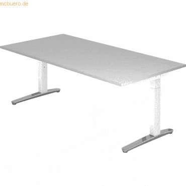 mcbuero.de Schreibtisch C-Fuß 200x100cm Grau/Weiß-Alu poliert