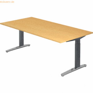 mcbuero.de Schreibtisch C-Fuß 200x100cm Buche/Graphit-Alu poliert