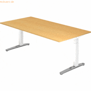 mcbuero.de Schreibtisch C-Fuß 200x100cm Buche/Weiß-Alu poliert