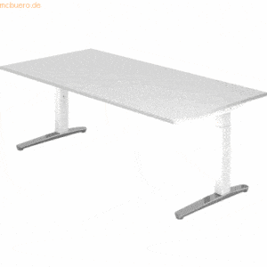 mcbuero.de Schreibtisch C-Fuß 200x100cm Weiß/Weiß-Alu poliert