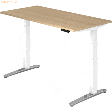 mcbuero.de Sitz-Steh-Schreibtisch elektrisch 160x80cm Eiche/Weiß-alu