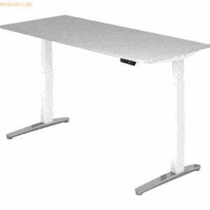 mcbuero.de Sitz-Steh-Schreibtisch elektrisch 180x80cm Grau/Weiß-alu