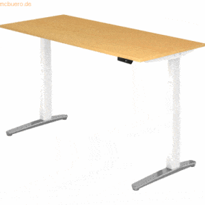 mcbuero.de Sitz-Steh-Schreibtisch elektrisch 180x80cm Buche/Weiß-alu