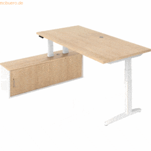 mcbuero.de Sitz-Stehtisch 200x100x65/130cm + Sideboard Eiche/Weiß