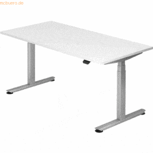 mcbuero.de Sitz-Steh-Schreibtisch elektrisch 160x80 -127cm Weiß/Silber