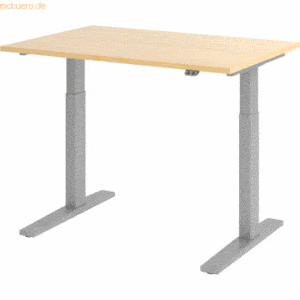 mcbuero.de Sitz-Steh-Schreibtisch elektrisch 120x80cm Ahorn/Silber