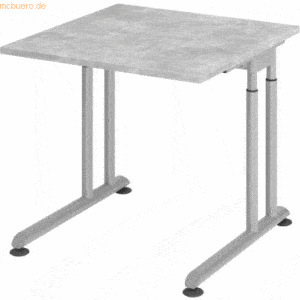 mcbuero.de Schreibtisch C-Fuß 80x80cm Beton/Silber