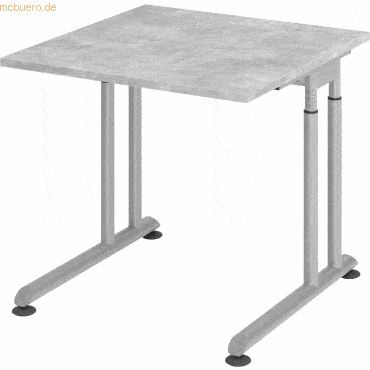 mcbuero.de Schreibtisch C-Fuß 80x80cm Beton/Silber