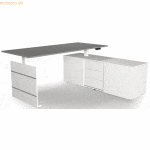 Sitz-/Stehtisch Move 3 180x80x72-120 mit Sideboard grafit