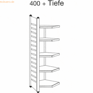 Kerkmann Design-Regal M2 Eckfeld BXHxT 400x2200x500mm 5 Böden alusilbe