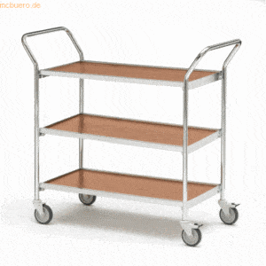 Helge Nyberg Tischwagen 2 Fahrhandgriffe 3 Etagen 80x42cm chrom/buche/