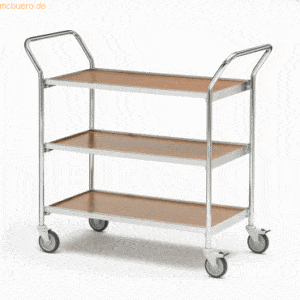 Helge Nyberg Tischwagen 2 Fahrhandgriffe 3 Etagen 80x42cm chrom/eiche/